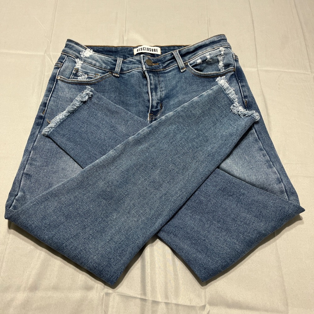 Disclosure Distressed Skinny Jeans 11/30 High Rise Raw‎ Hem Stretch Denim Blue